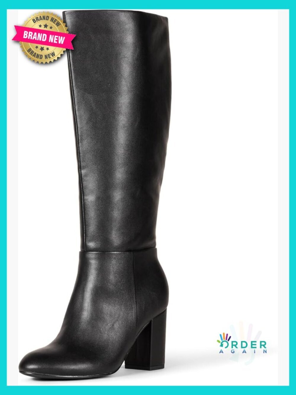 Women's Knee High Chunky Block Heel Boots Faux Leather Almond Toe Zip